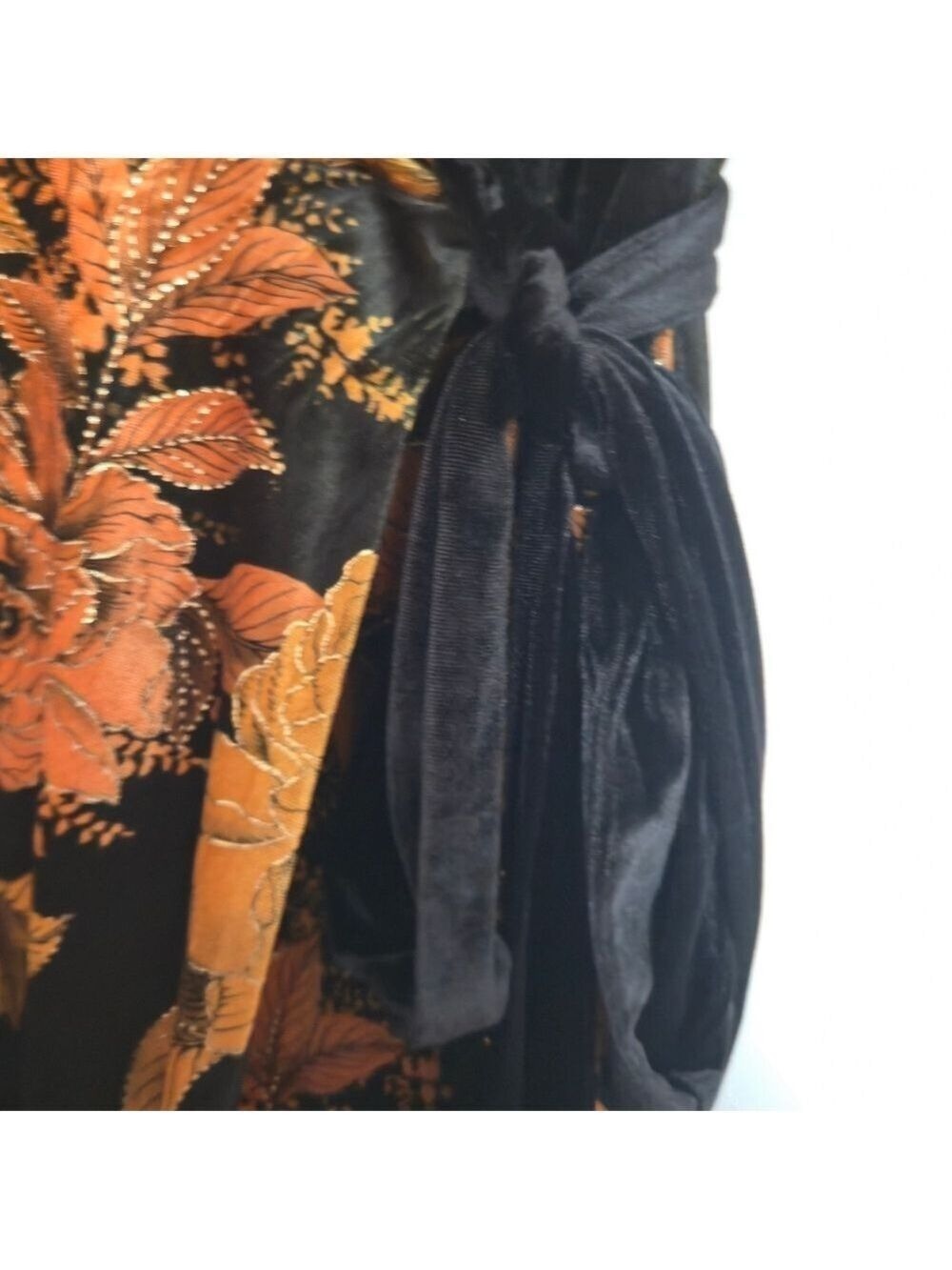 LENA Dress Full-Wrap Women NWT Black Gold Long Sleeve Floral Fall Festive Small - Picture 9 of 14